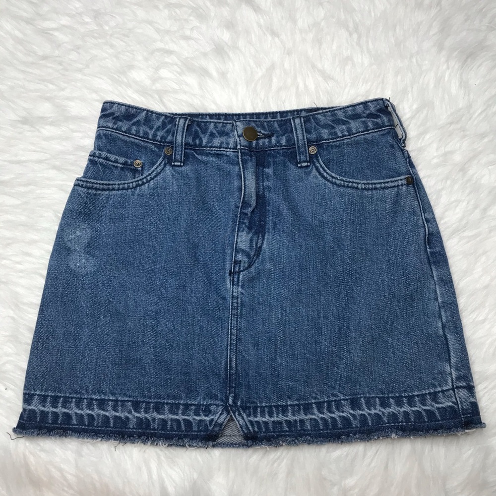 Free People Denim Mini Skirt Size 0 Distress Fray Hem Neutral Classic